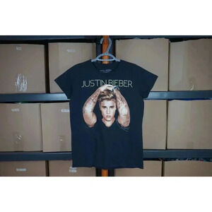 Justin Bieber Tshirt Black Women's S 2016 #449